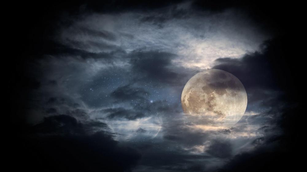 Full moon in the night sky wallpaper