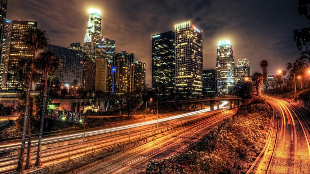 Los Angeles at night in motion wallpaper