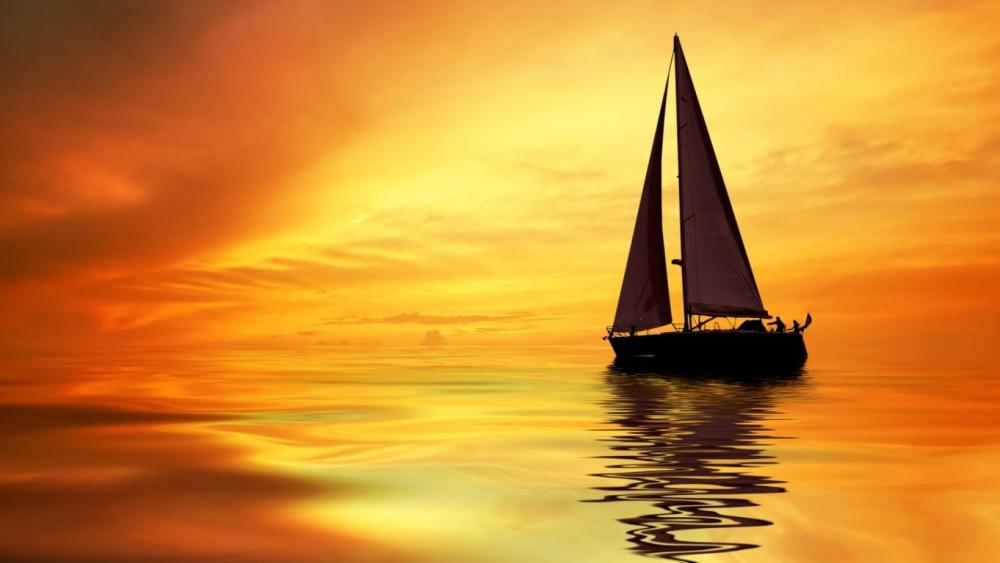 Sailing boat on the calm water wallpaper