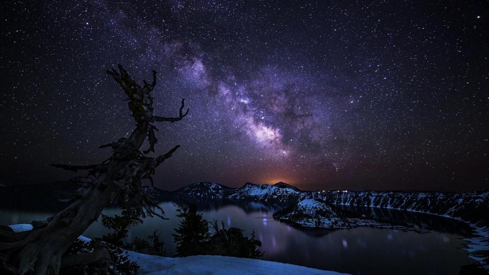 Milky Way over Crater Lake, Crater Lake National Park, Oregon, United States wallpaper