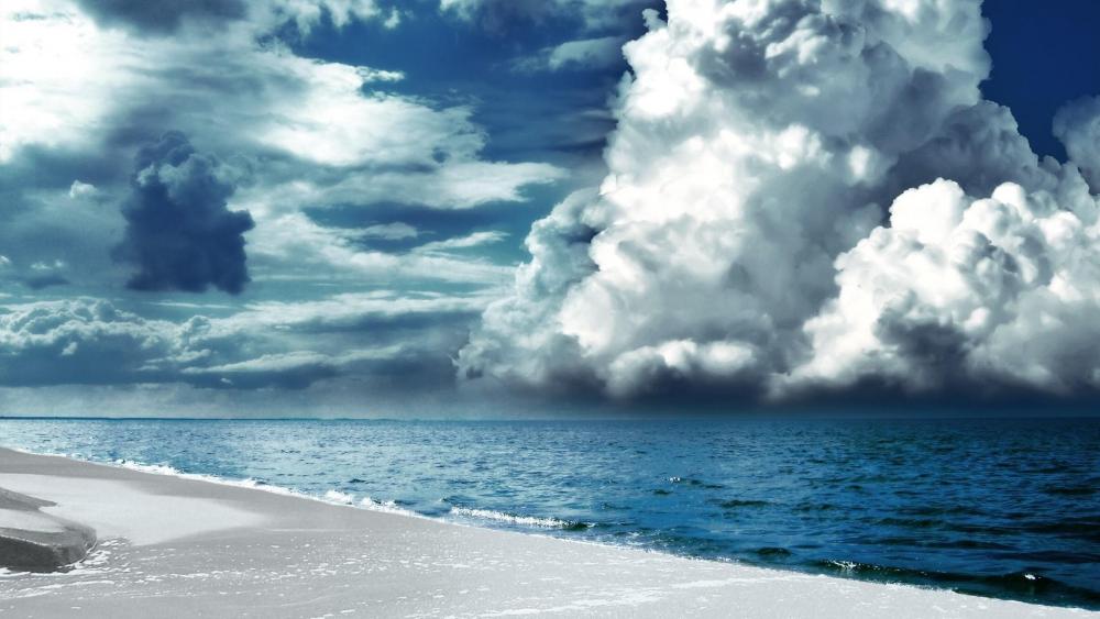 Clouds above the blue sea wallpaper