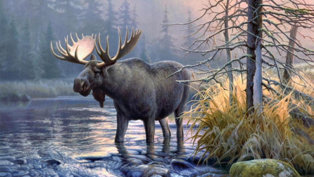 Moose in the lake wallpaper