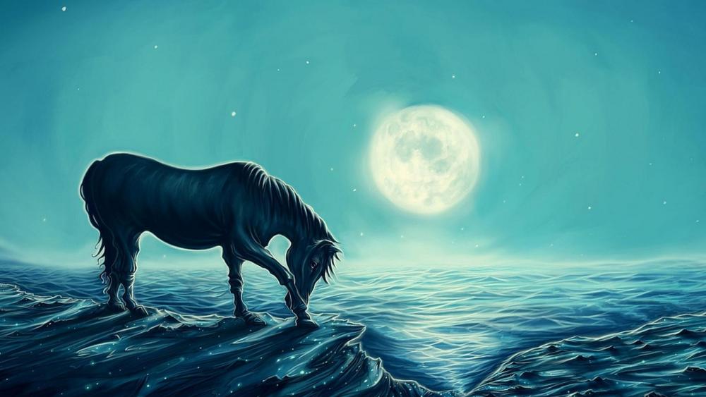 Horse in the moonlit fantasy art wallpaper