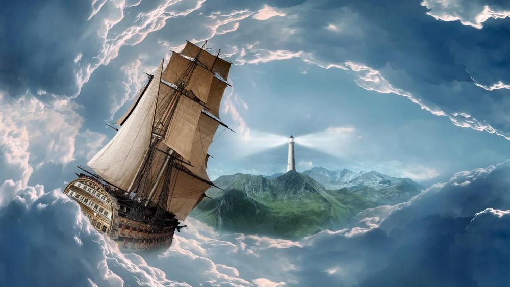 Schooner in the storm - Fantasy art wallpaper