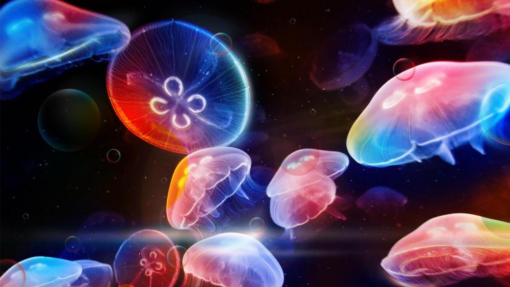 Colorful jellyfishes wallpaper