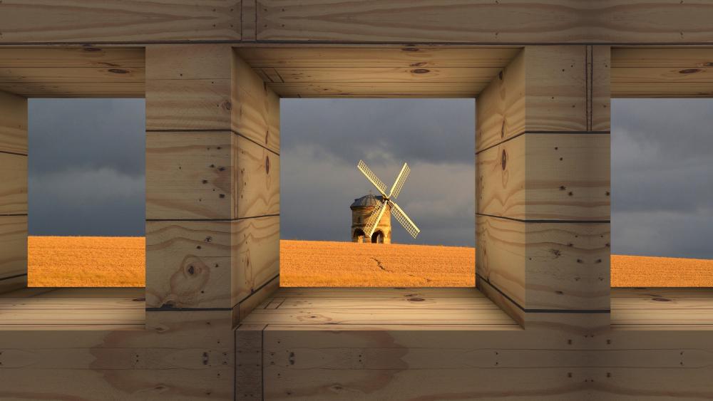 Windmill in the cornfield wallpaper