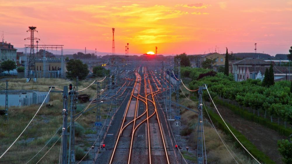 Railroad tracks in the sunset wallpaper