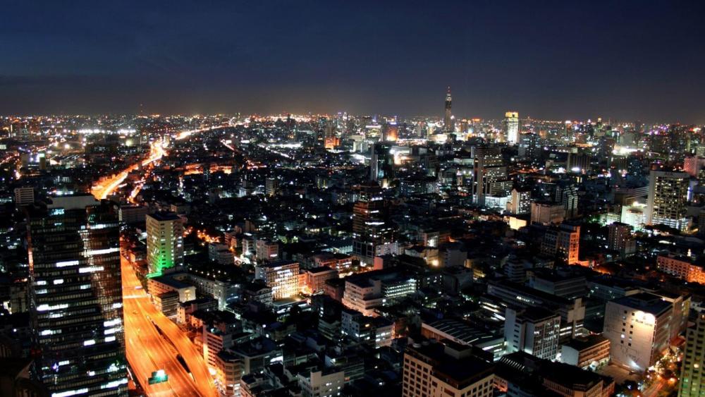 Vibrant Night Cityscape View in Lights wallpaper