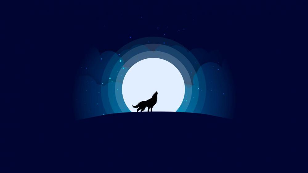 Wolf with full moon - minimalist design wallpaper