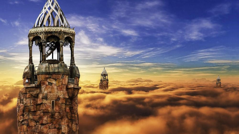 Fantasy castle above the clouds wallpaper