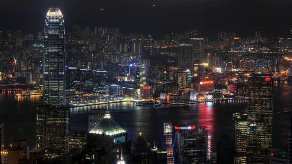 Victoria Harbour at night, Hong Kong wallpaper