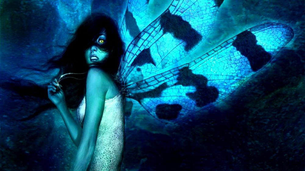 Blue fairy with black hair wallpaper