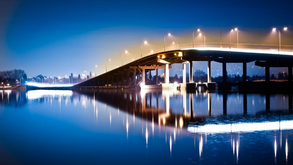 Floating Bridge - William R. Bennett Bridge at night wallpaper