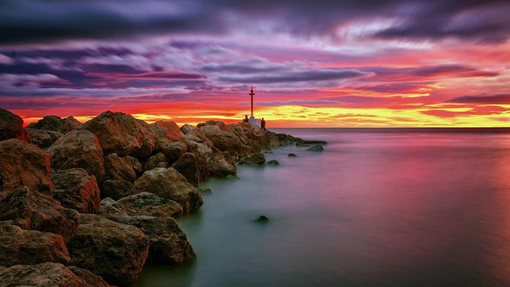 Sunset over the Mediterranean Sea, Valencia, Spain wallpaper