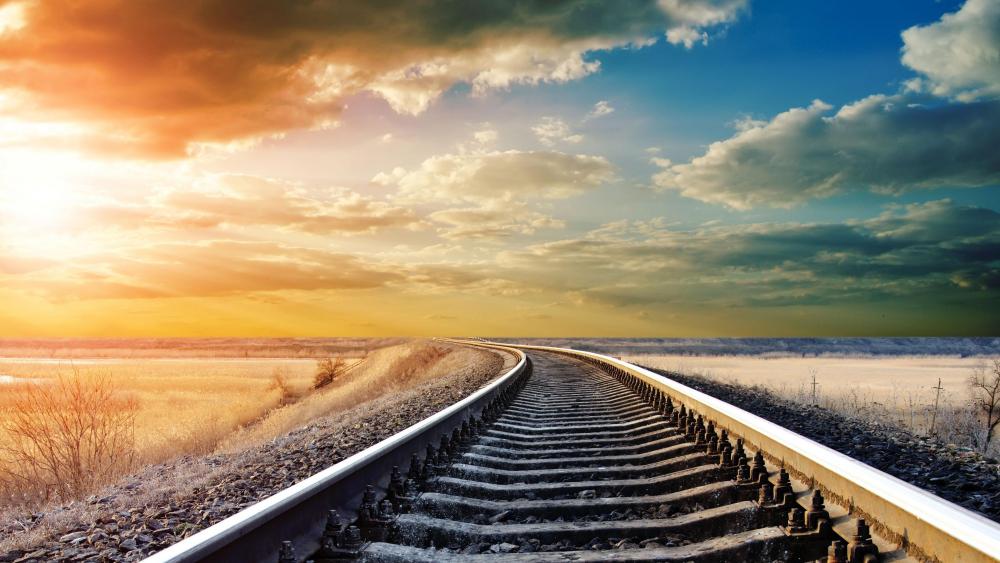 Endless train tracks in the prairie wallpaper