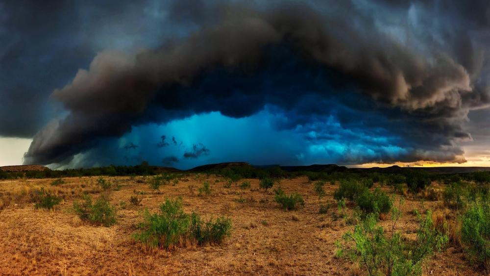 Storm over the dry field wallpaper