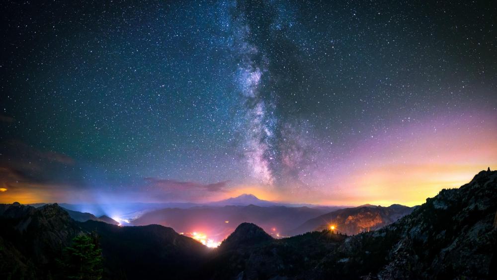 Milky way over the mountain range - Snoqualmie Pass, Washington, USA wallpaper