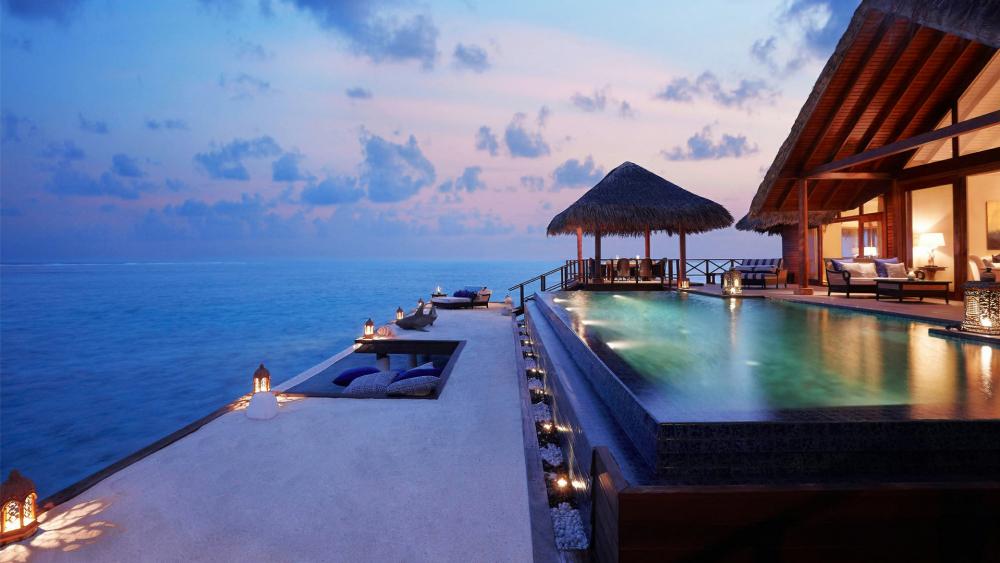 Exotic Maldives summer night with stunning views of the Indian Ocean wallpaper
