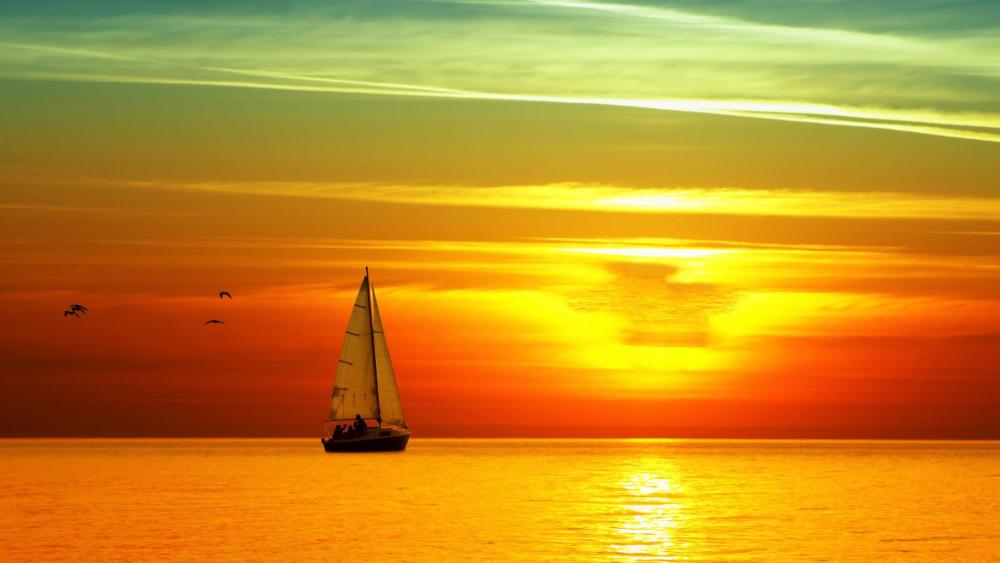 Sailboat in the sunset wallpaper