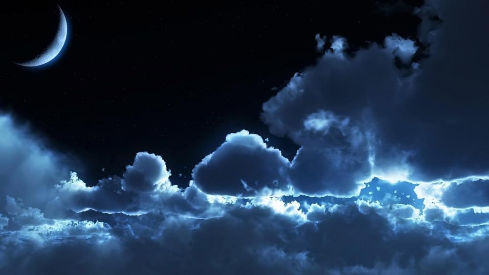 Big fluffy clouds in the dark night ☁️☁️ wallpaper