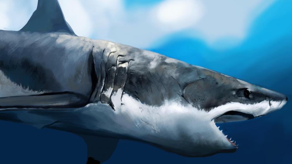 Great white shark - Painting art wallpaper