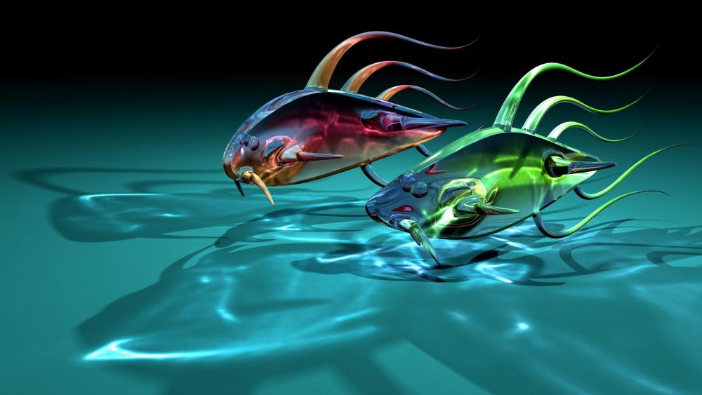 3D translucent fishes wallpaper