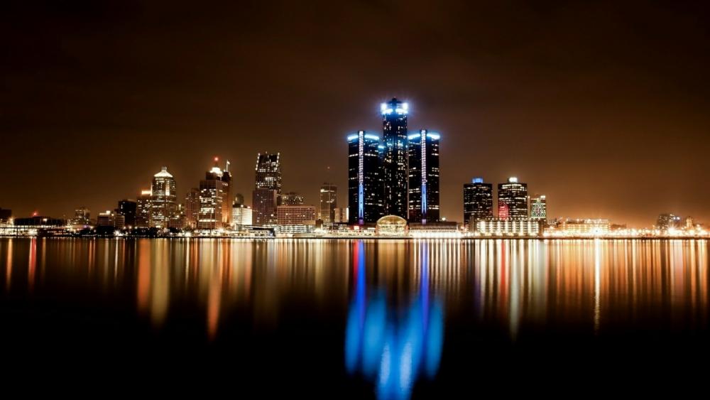 Detroit cityscape at night wallpaper