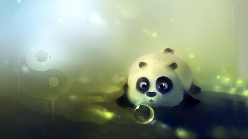 Bubbles blowing sweet panda wallpaper