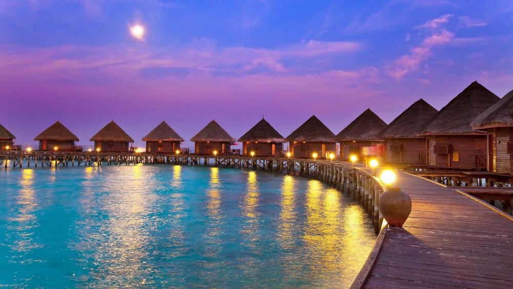 Overwater bungalows in the Maldives wallpaper