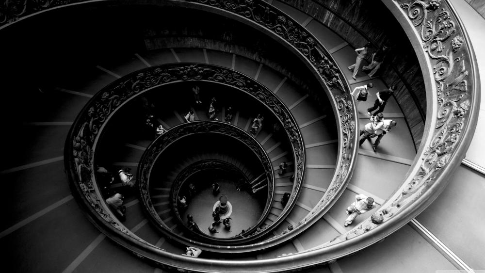 The famous double spiral staircase at the Vatican Museums - Monochrome photography wallpaper