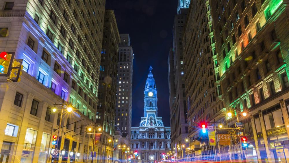 Philadelphia City Hall at night wallpaper