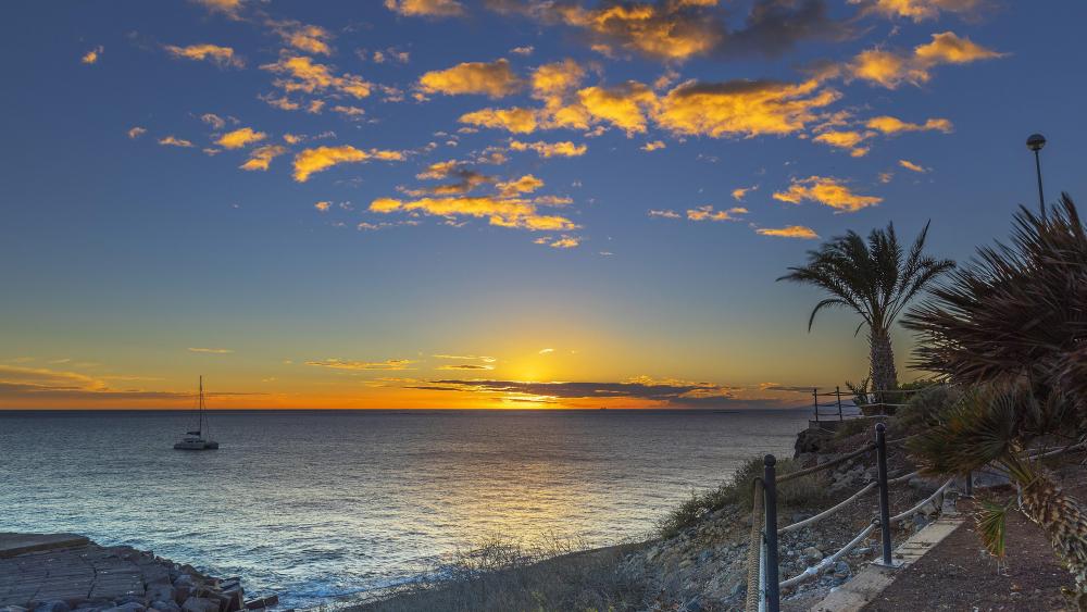 Sunset on the Playa Fanabe beach in Tenerife, Spain wallpaper