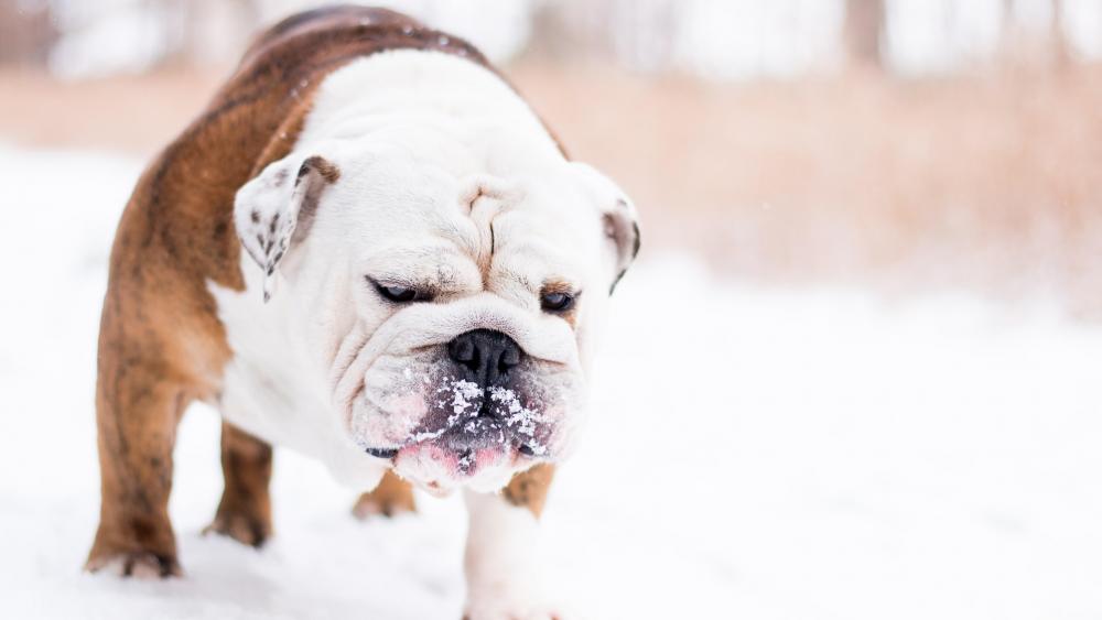 Bulldog in the snow wallpaper