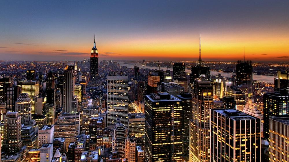 New York City skyscrapers at night wallpaper