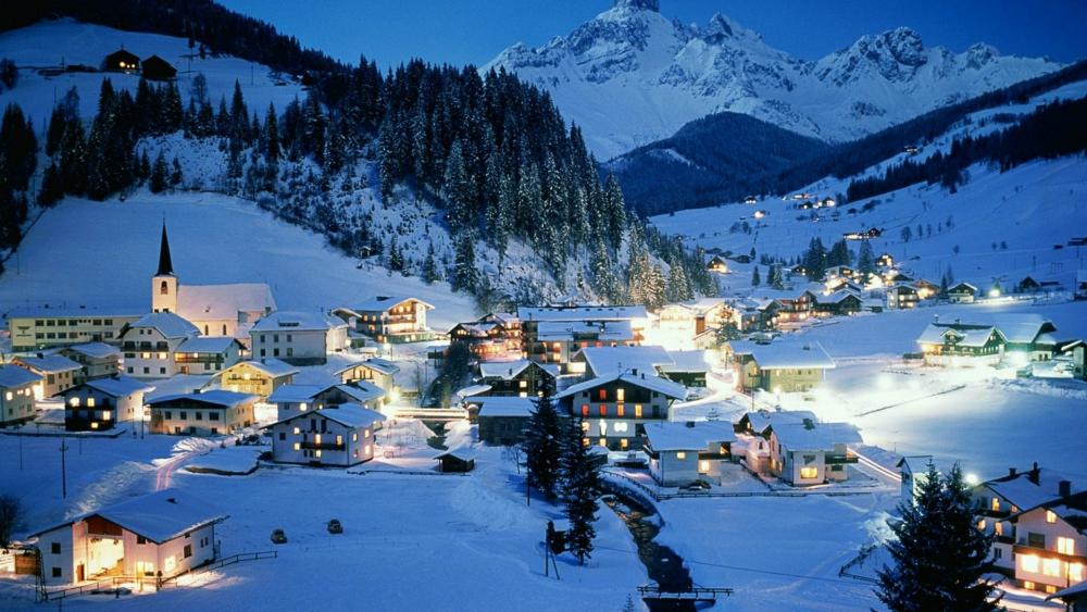 Snowy mountain villlage in the Alps - Filzmoos, Austria wallpaper