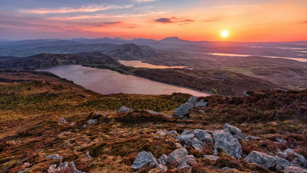Lough Salt Mountain top view at sunrise -  Donegal, Ireland wallpaper