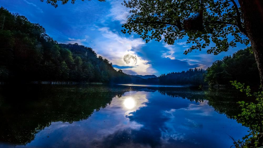Full moon mirrored in the water wallpaper