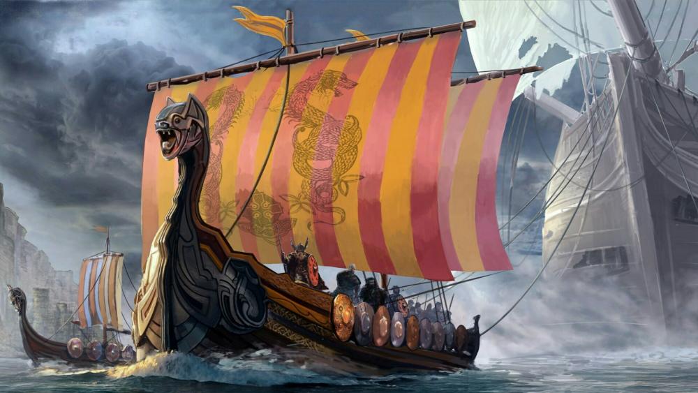 Viking dragon ships artwork wallpaper