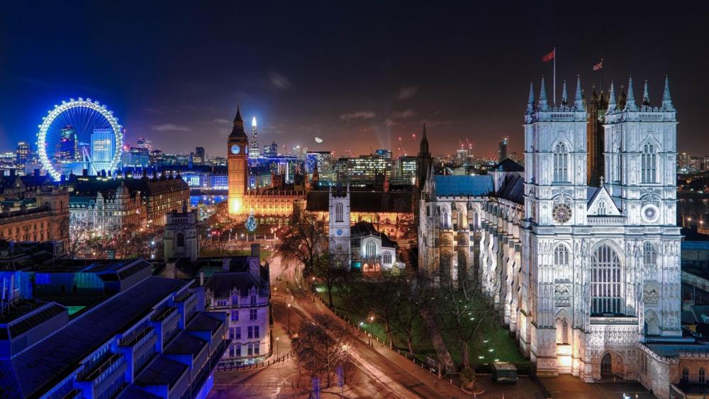 Westminster Abbey at night, London wallpaper