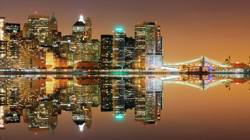 New York City night reflection wallpaper