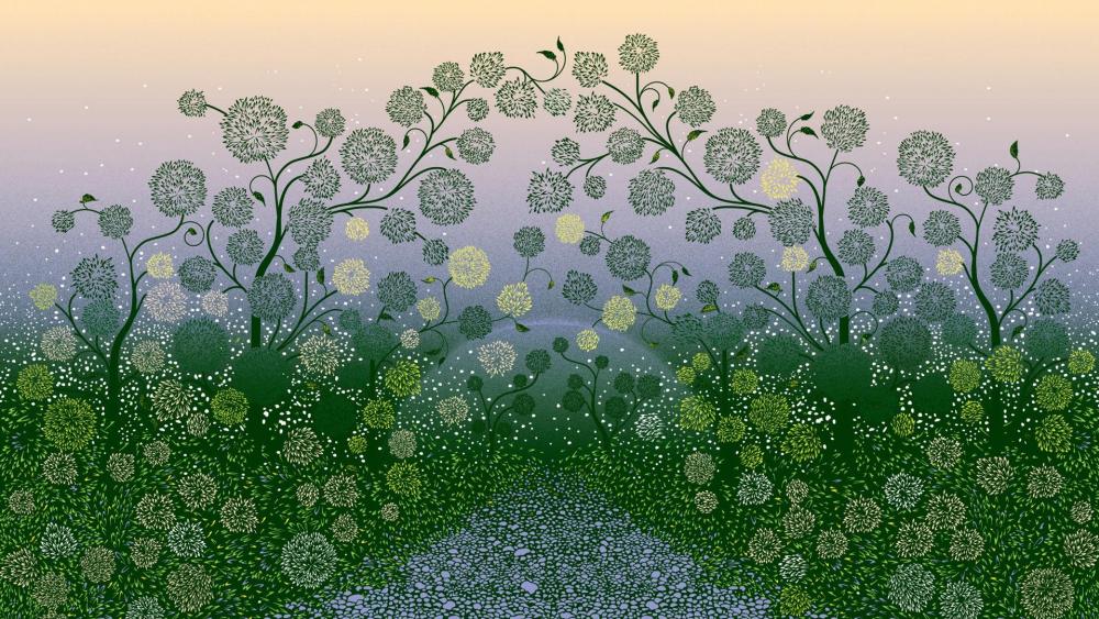 Spring flower field abstract art wallpaper