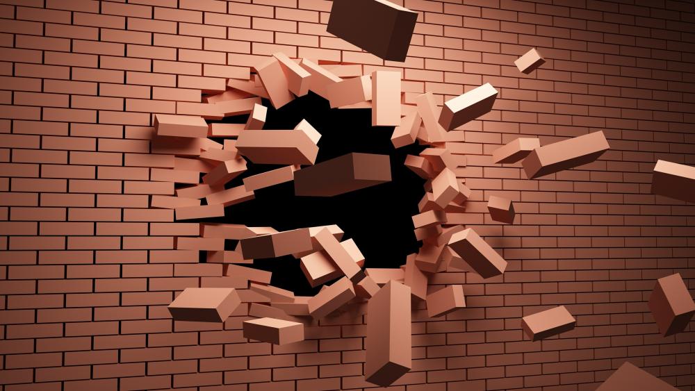 3D Exploding brick wall wallpaper