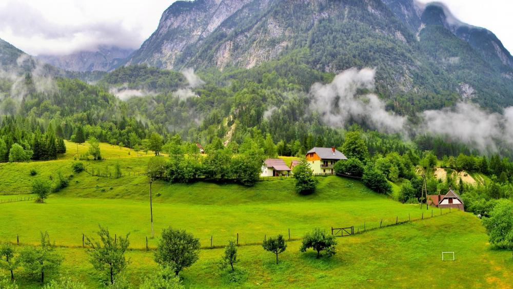 Scenic mountain village in Julian Alps - Bovec, Slovenia wallpaper