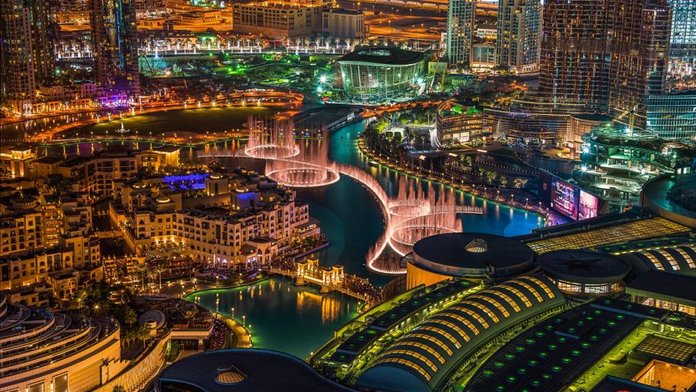 The Dubai Fountain show view wallpaper