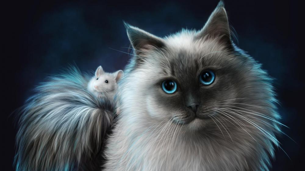 Cat and mouse illustration wallpaper