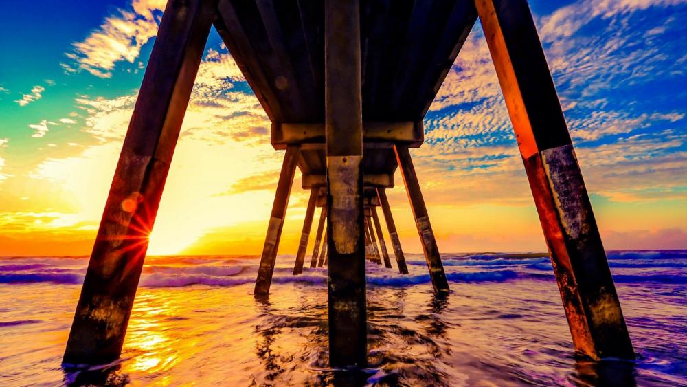 Sunset from under the pier wallpaper