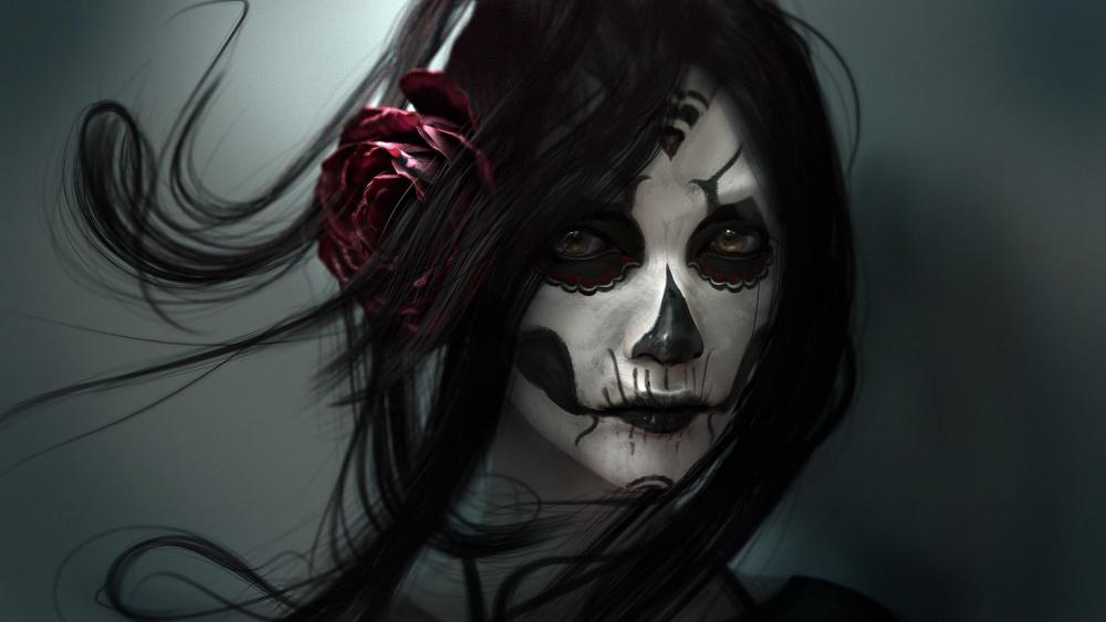 Creepy skull girl - Dia de Los Muertos feast (Day of the Dead) wallpaper