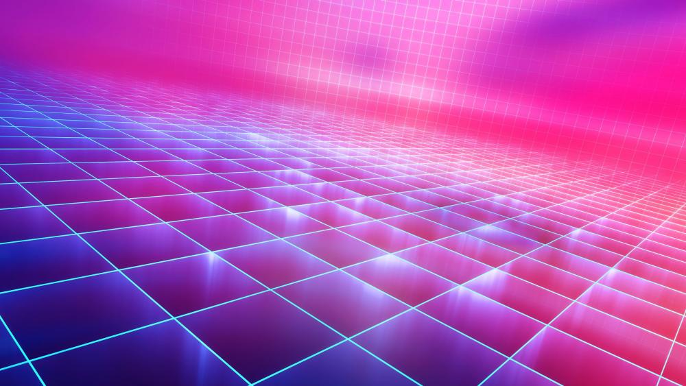 Neon grid - Retrofuture digital art wallpaper