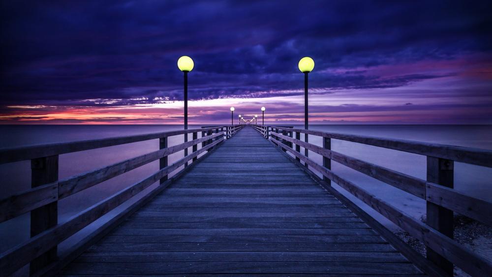 Long pier at dusk wallpaper