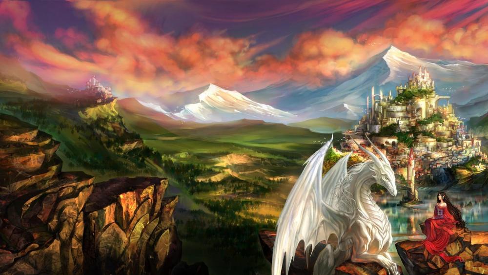 Dragon and elf - Fantasy art wallpaper